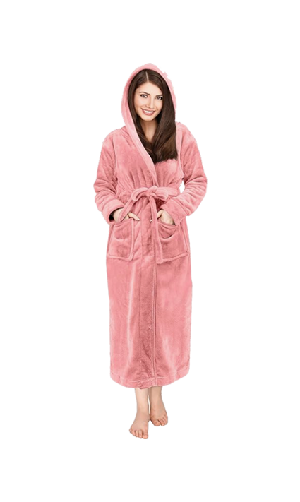 Fleece Hooded Bathrobe Plush Long Robe